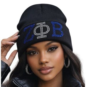 Zeta Phi Beta Beanie Black Rhinestone Hat Zeta Sorority Greek Chic
C1
